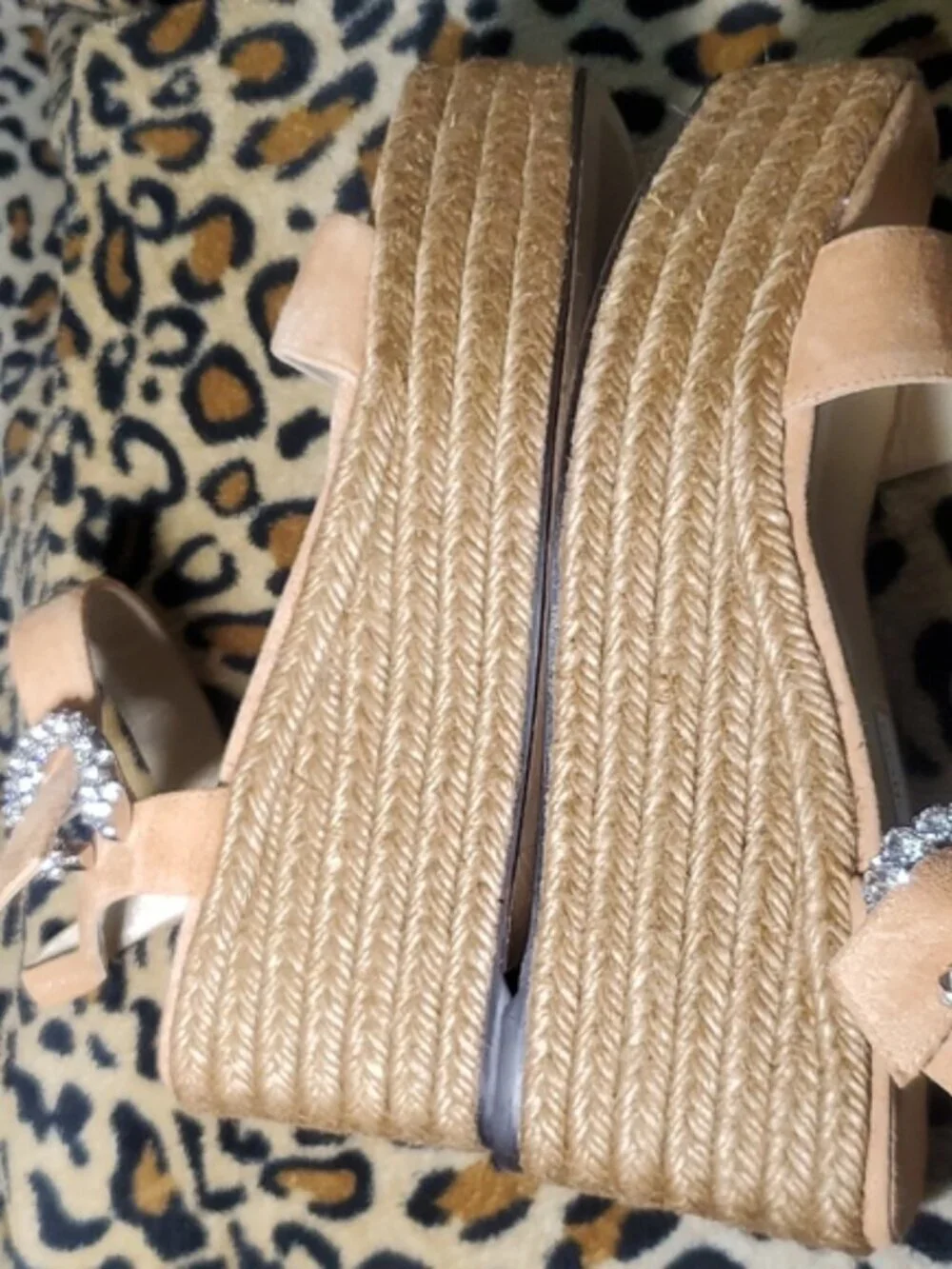 Jimmy Choo Suede Espadrille Wedge Sandals with Crystal Buckle Size 8